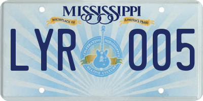 MS license plate LYR005