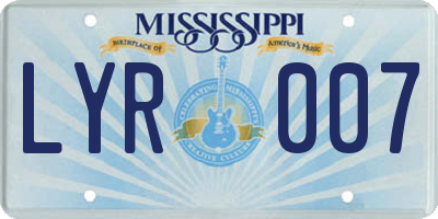 MS license plate LYR007