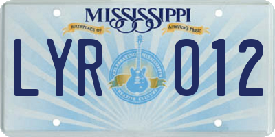 MS license plate LYR012