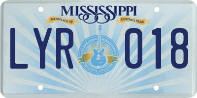 MS license plate LYR018