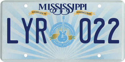MS license plate LYR022