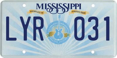 MS license plate LYR031