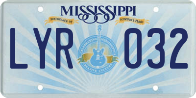 MS license plate LYR032