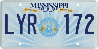 MS license plate LYR172