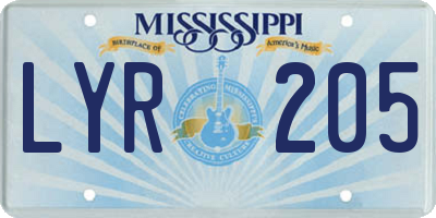 MS license plate LYR205