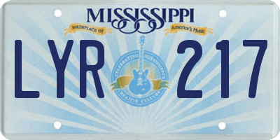 MS license plate LYR217