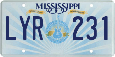 MS license plate LYR231