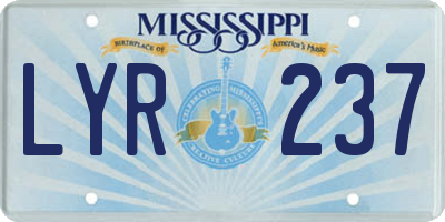 MS license plate LYR237