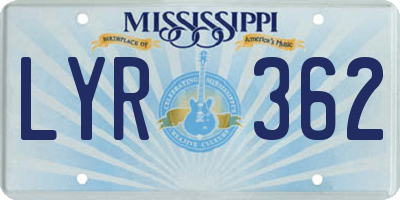MS license plate LYR362
