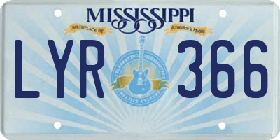 MS license plate LYR366