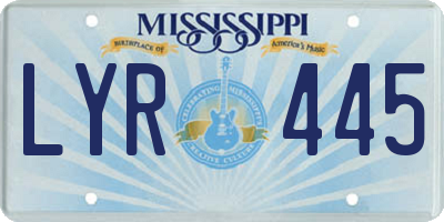 MS license plate LYR445