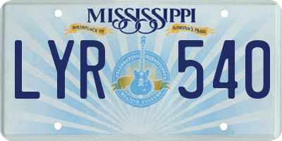 MS license plate LYR540