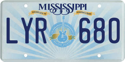 MS license plate LYR680