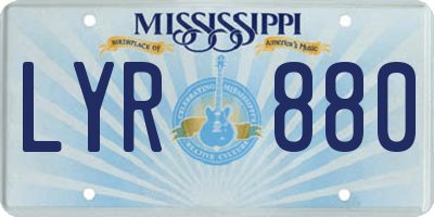 MS license plate LYR880