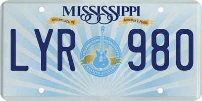 MS license plate LYR980
