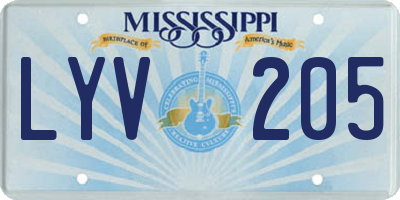 MS license plate LYV205