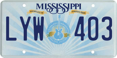MS license plate LYW403