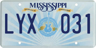 MS license plate LYX031