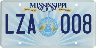 MS license plate LZA008