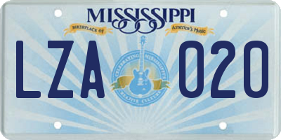 MS license plate LZA020