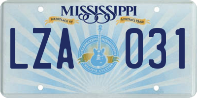 MS license plate LZA031