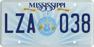 MS license plate LZA038