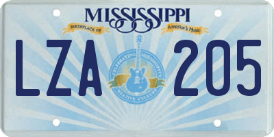 MS license plate LZA205