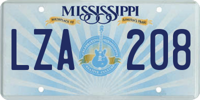 MS license plate LZA208