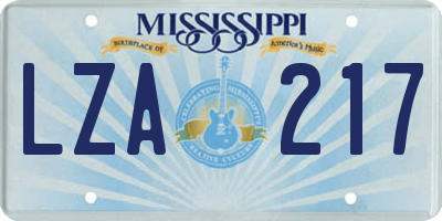 MS license plate LZA217