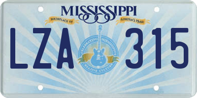 MS license plate LZA315