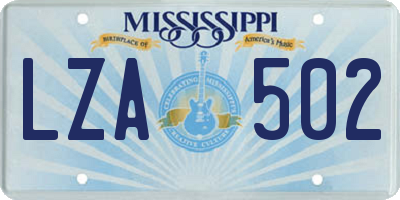 MS license plate LZA502