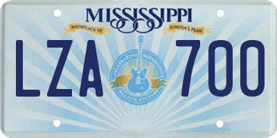 MS license plate LZA700