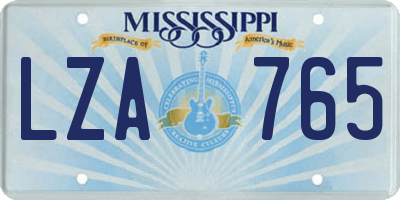 MS license plate LZA765