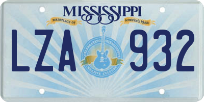 MS license plate LZA932