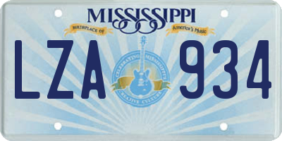 MS license plate LZA934