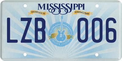 MS license plate LZB006