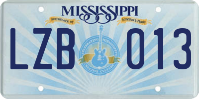 MS license plate LZB013