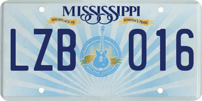 MS license plate LZB016