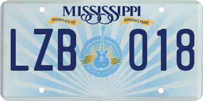 MS license plate LZB018