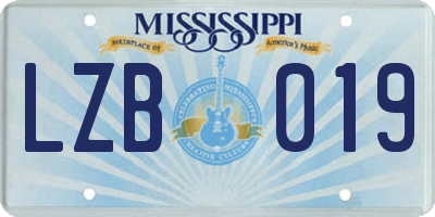 MS license plate LZB019