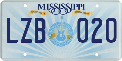 MS license plate LZB020