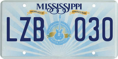 MS license plate LZB030