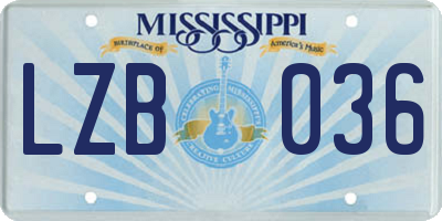 MS license plate LZB036