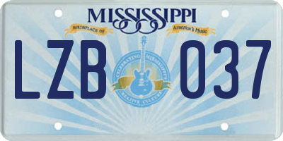 MS license plate LZB037