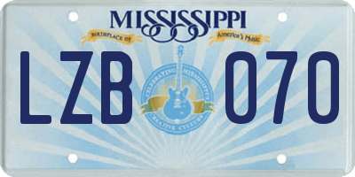 MS license plate LZB070