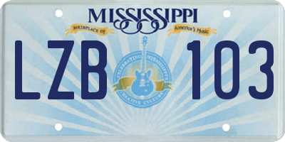 MS license plate LZB103