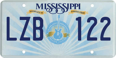 MS license plate LZB122