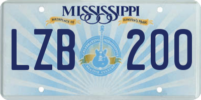 MS license plate LZB200