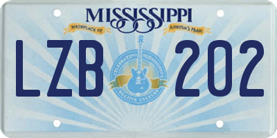 MS license plate LZB202