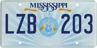 MS license plate LZB203